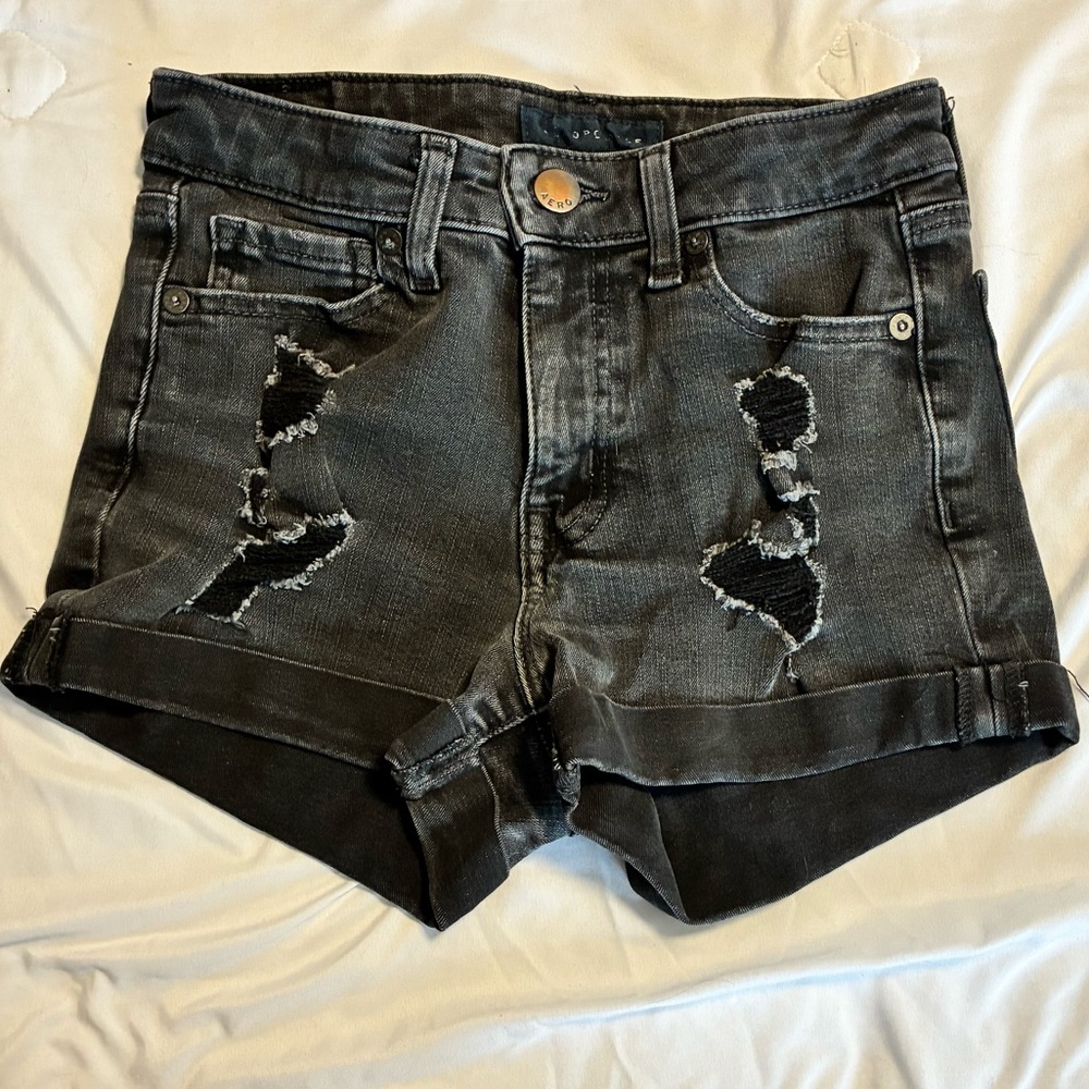 Distressed Black Denim Shorts